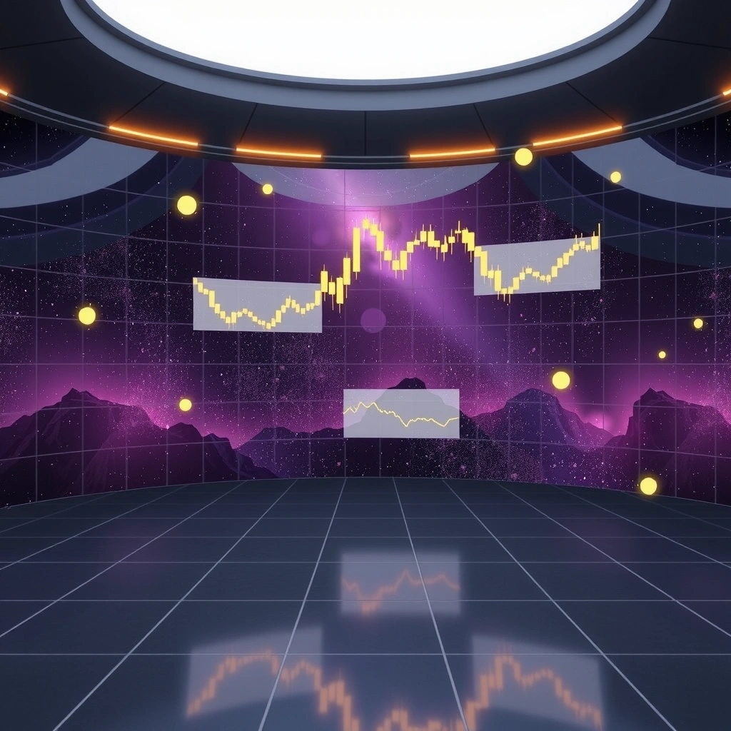 Financial analytics background with cosmic trading charts
